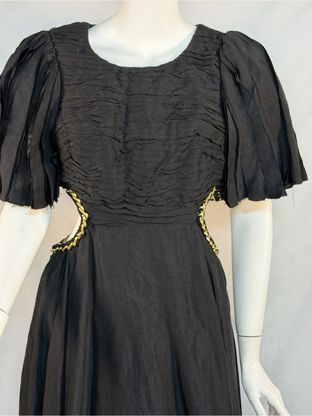 Aje Black Midi Dress with Puff Sleeves and Side Cutouts - Picture 3 of 10